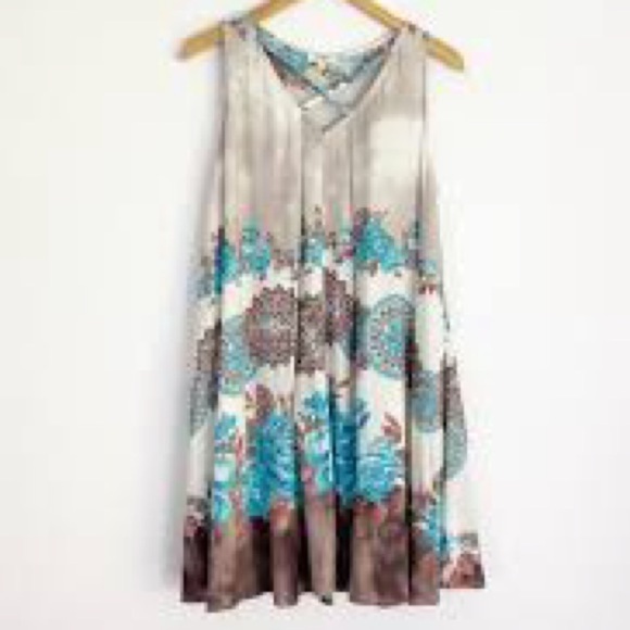 ⭐️UMGEE, FLORAL CROSSED NECK
SLEEVELESS DRESS, MOCHA & SKY, EUC, Size Small - Picture 6 of 11